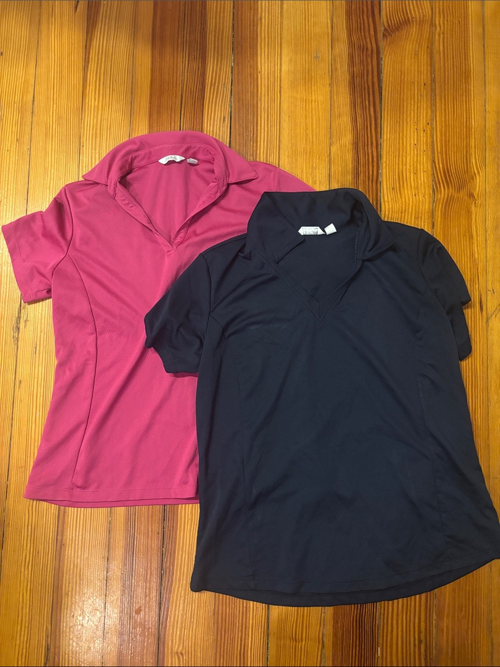 Lady Hagen Short-Sleeve Polo Tops in Pink & Navy Blue
